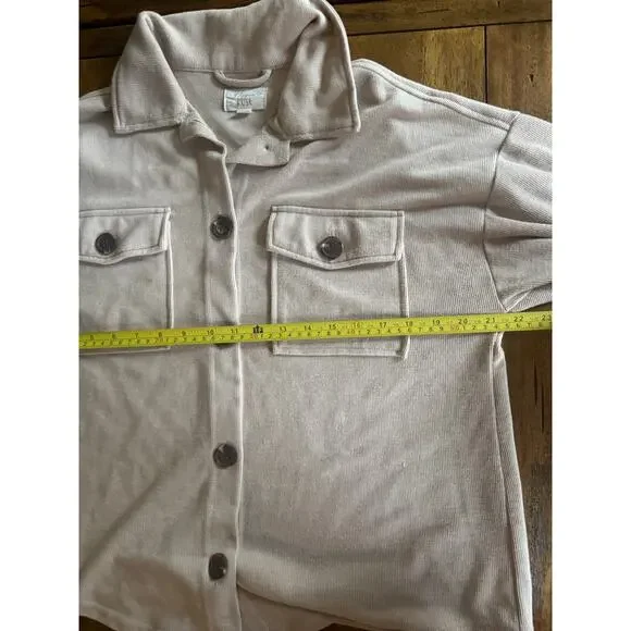 Hippie Rose Ribbed Knit Shacket Jacket Beige Button Front Utility Shirt Size S - Picture 5 of 10
